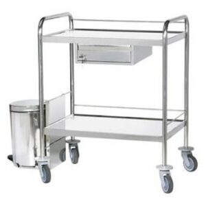 CHARIOT DE SOINS À 2 NIVEAUX AVEC POUBELLE ET TIROIR